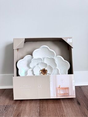 White Floral Metal Wall Decor with Gold Center